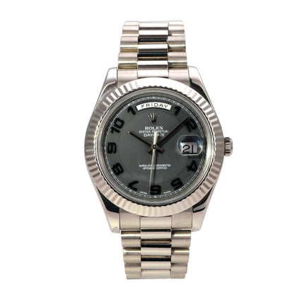 Rolex Day-Date II 218239 Weißgold Grau Arabisch Automatikwerk mit arabischen Zahlen auf grauem Zifferblatt