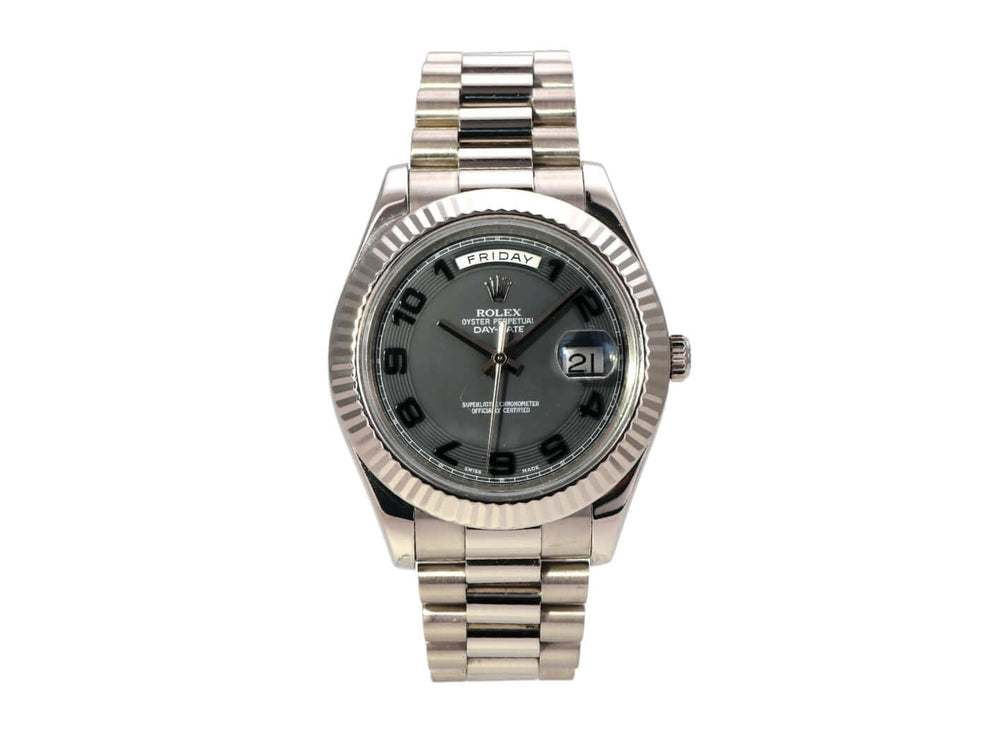 Rolex Day-Date II 218239 Weißgold Grau Arabisch Automatikwerk mit arabischen Zahlen auf grauem Zifferblatt