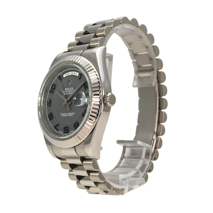 Rolex Day-Date II 218239 Weißgold Grau Arabisch seitlich mit grauem Zifferblatt und Präsident Armband.