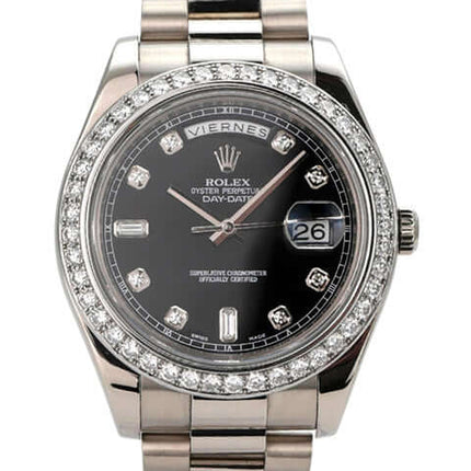 Rolex Day-Date II 218239 Weißgold Schwarz Diamant Armbanduhr mit Diamanten und schwarzem Zifferblatt