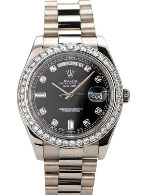 Rolex Day-Date II 218239 Weißgold Schwarz Diamant Armbanduhr mit Diamanten und schwarzem Zifferblatt