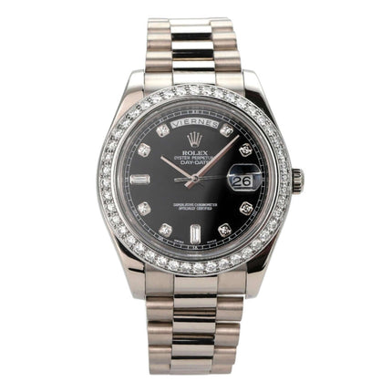 Rolex Day-Date II 218239 Weißgold Schwarz Diamant mit Diamantlünette und schwarzem Zifferblatt