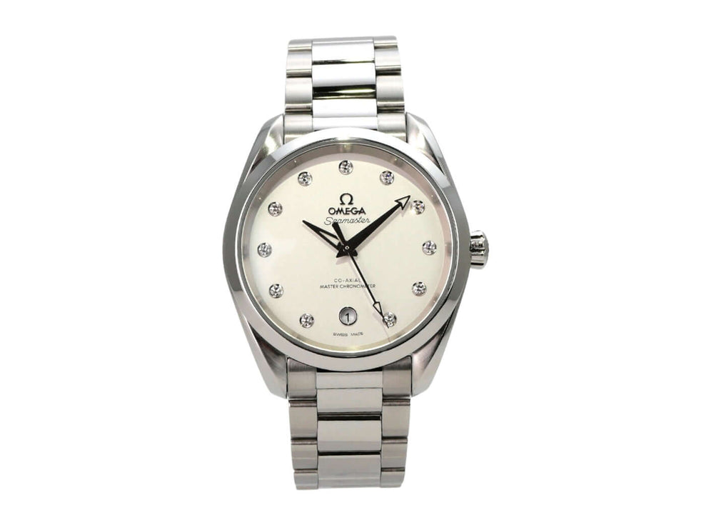 Omega Seamaster Aqua Terra 150m Master 220.10.38.20.52.001 mit diamantbesetztem Zifferblatt und Edelstahlarmband.