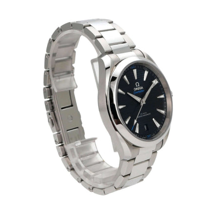 Omega Seamaster Aqua Terra Master Chronometer 220.10.41.21.03.001 mit blauem Zifferblatt und Edelstahlarmband.