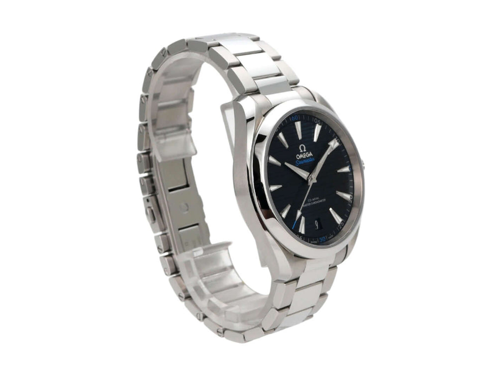 Omega Seamaster Aqua Terra Master Chronometer 220.10.41.21.03.001 mit blauem Zifferblatt und Edelstahlarmband.