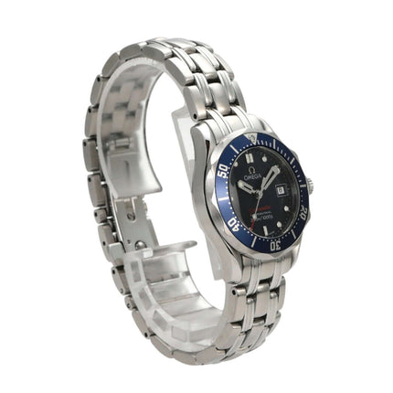 Omega Seamaster 300M Quarz 222.48.000 Edelstahl Uhr mit blauem Zifferblatt und einseitig drehbarer Lünette