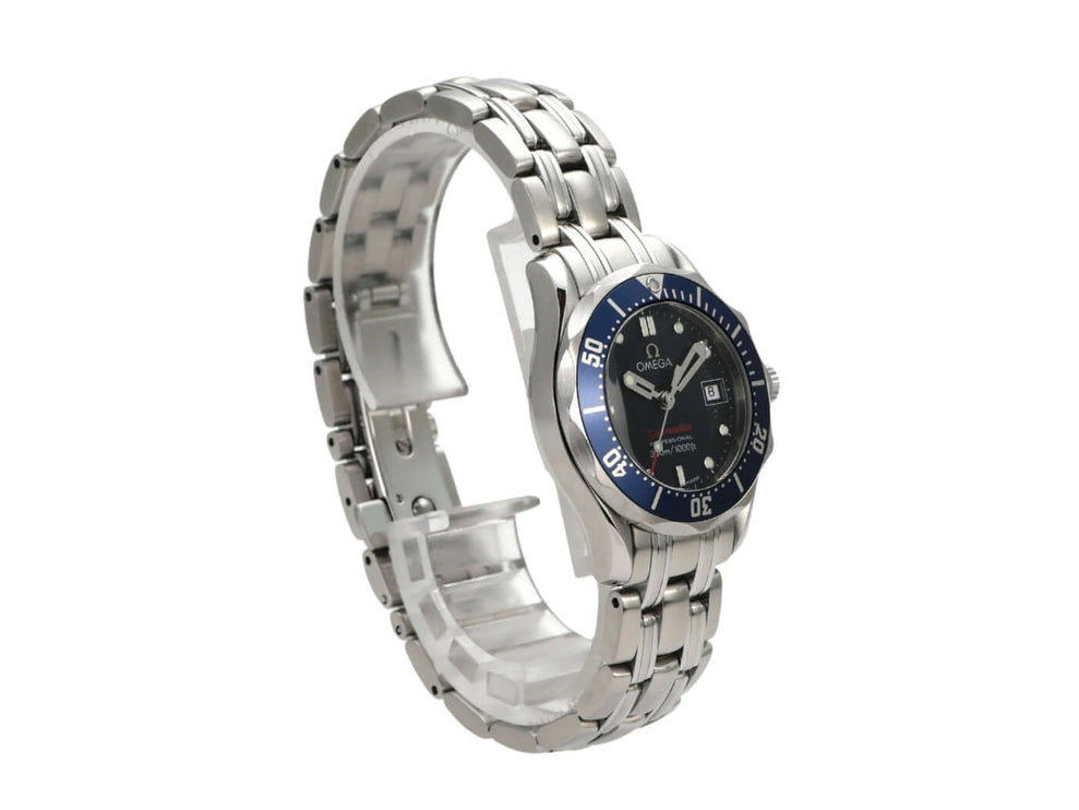 Omega Seamaster 300M Quarz 222.48.000 Edelstahl Uhr mit blauem Zifferblatt und einseitig drehbarer Lünette