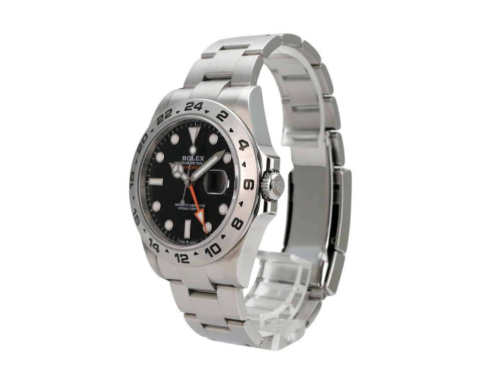 Rolex Explorer II 226570 Schwarz – Edelstahl-Uhr mit schwarzem Zifferblatt und 24-Stunden-Skala, Automatikwerk.