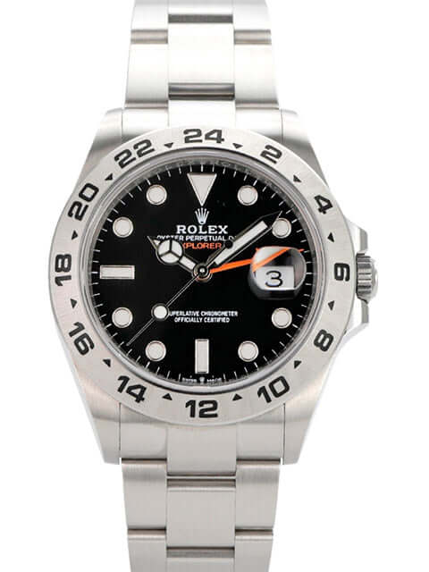 Rolex Explorer II 226570 mit schwarzem Zifferblatt und Edelstahlarmband, 42 mm Gehäuse, automatische Uhr.