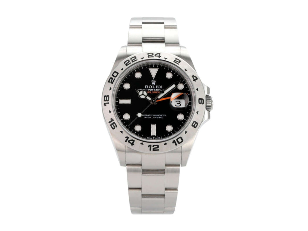 Rolex Explorer II 226570 Schwarz, 42 mm Edelstahl, schwarzes Zifferblatt, Automatikwerk, Leuchtindizes.