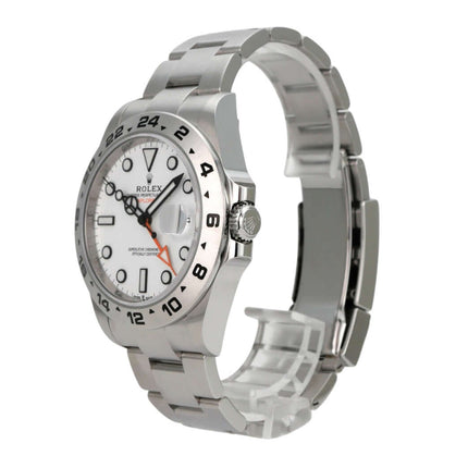 Rolex Explorer II 226570 Weiß Uhr mit Edelstahlarmband und weißem Zifferblatt, seitliche Ansicht