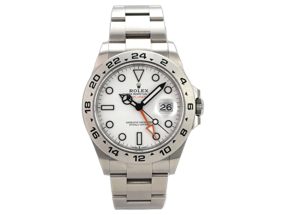 Rolex Explorer II 226570 Weiß, Edelstahl-Sportuhr mit weißem Zifferblatt, 24-Stunden-Lünette und Oysterband