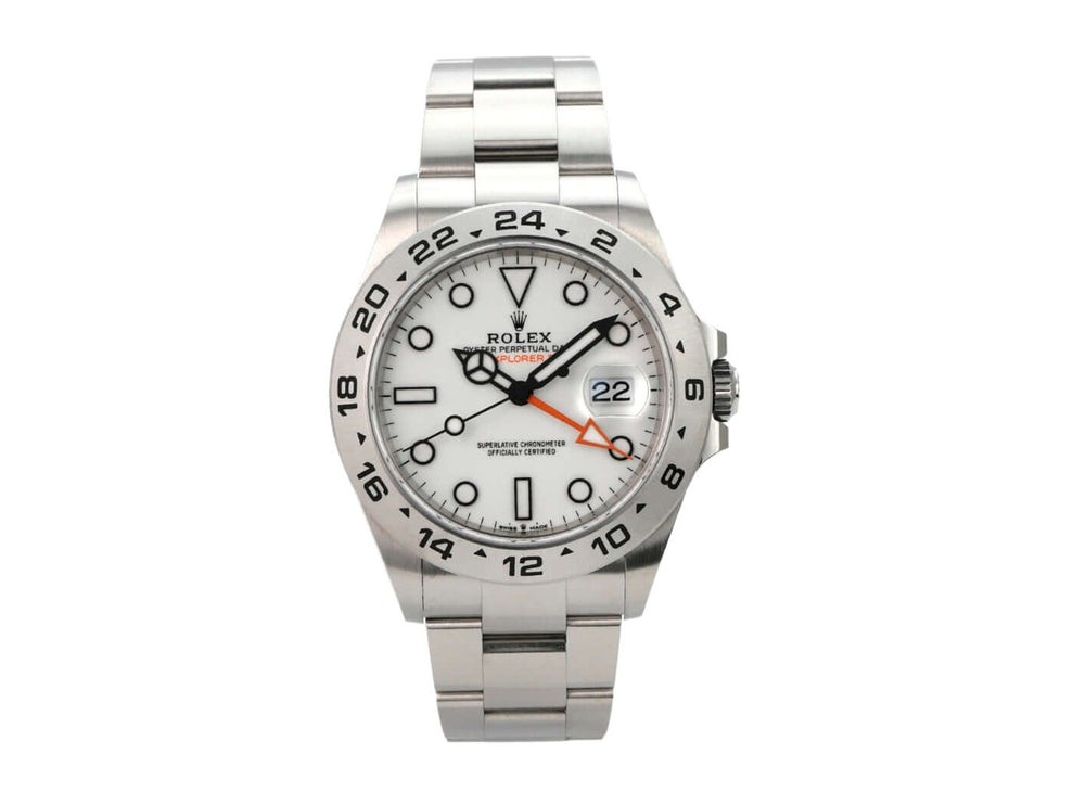 Rolex Explorer II 226570 Weiß Armbanduhr Edelstahl mit weißem Zifferblatt und orangefarbenem Zeiger