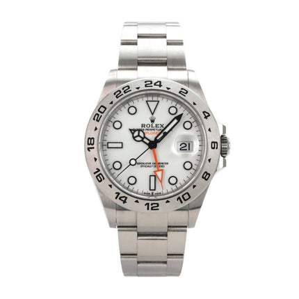 Rolex Explorer II 226570 Weiß - Edelstahl-Uhr mit weißem Zifferblatt und 24-Stunden-Skala.