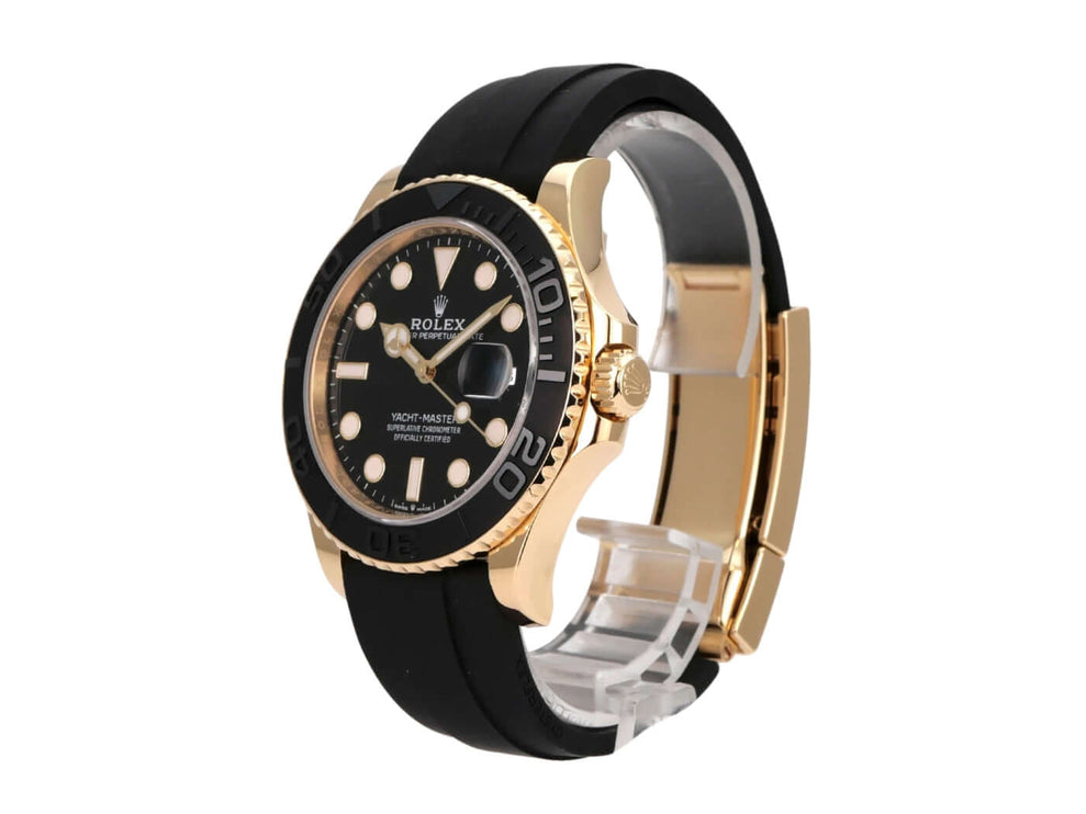 Rolex Yacht-Master 42 Gelbgold 226658 mit schwarzem Zifferblatt und Kautschukband