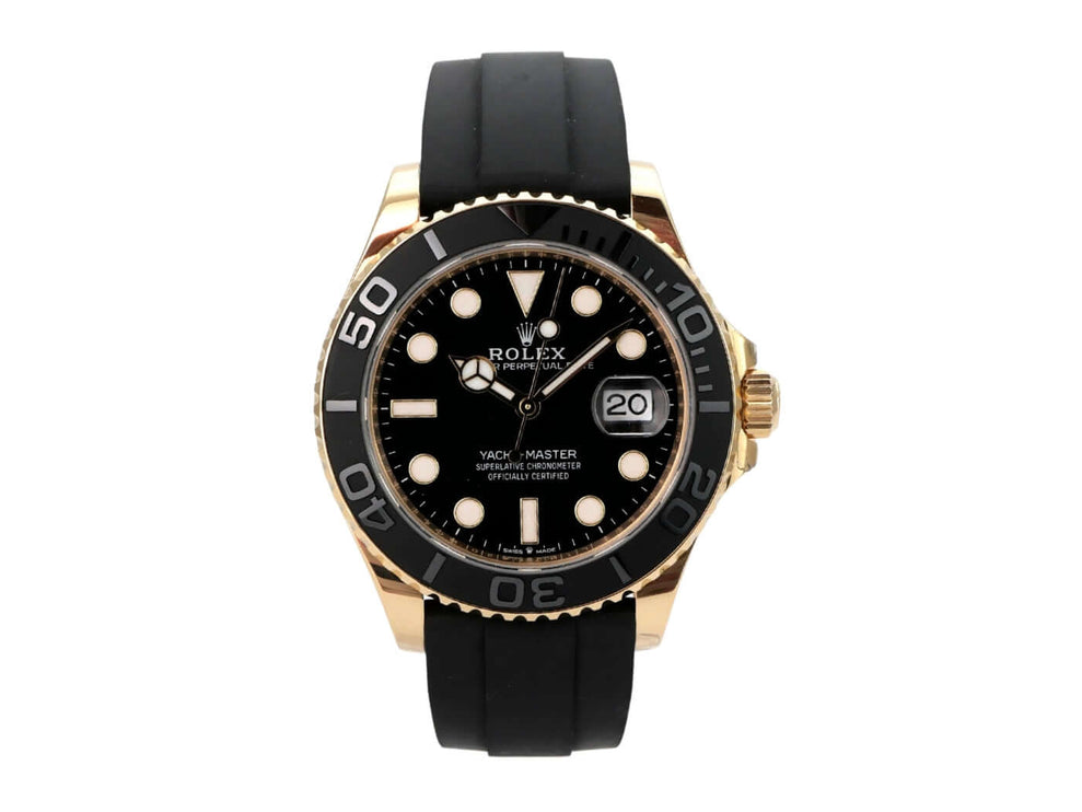 Rolex Yacht-Master 42 Gelbgold 226658 mit schwarzem Zifferblatt, 18 kt Gelbgold und Oyster-Kautschukband