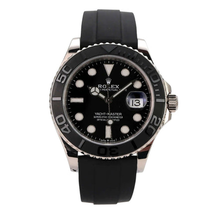 Rolex Yacht-Master 42 Weißgold 226659, schwarzes Zifferblatt, Oyster-Kautschukband, beidseitig drehbare Lünette