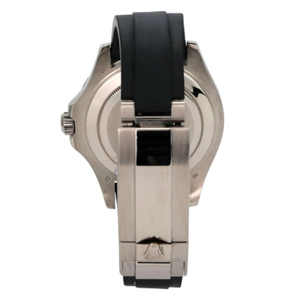 Rolex Yacht-Master 42 Weißgold 226659 mit schwarzem Oyster-Kautschukband und Sicherheitsfaltschließe.