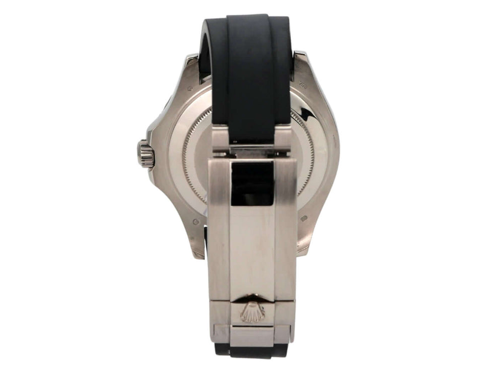 Rolex Yacht-Master 42 Weißgold 226659 mit schwarzem Oyster-Kautschukband und Sicherheitsfaltschließe.