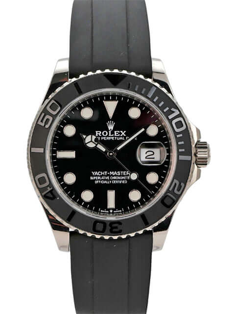 Rolex Yacht-Master 42 Weißgold 226659 in poliertem 18 kt Weißgold mit Keramiklünette, 42 mm Gehäusedurchmesser.