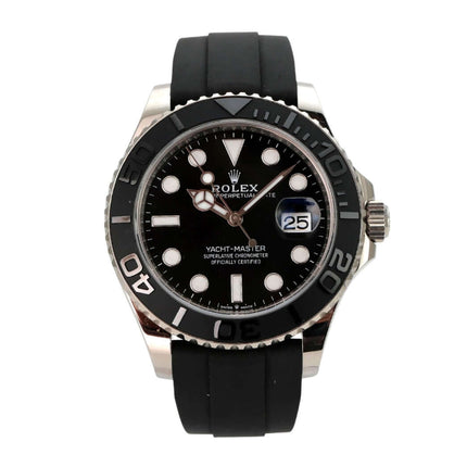 Rolex Yacht-Master 42 Weißgold 226659 mit schwarzem Zifferblatt, 18 kt Weißgold und Oyster-Kautschukband
