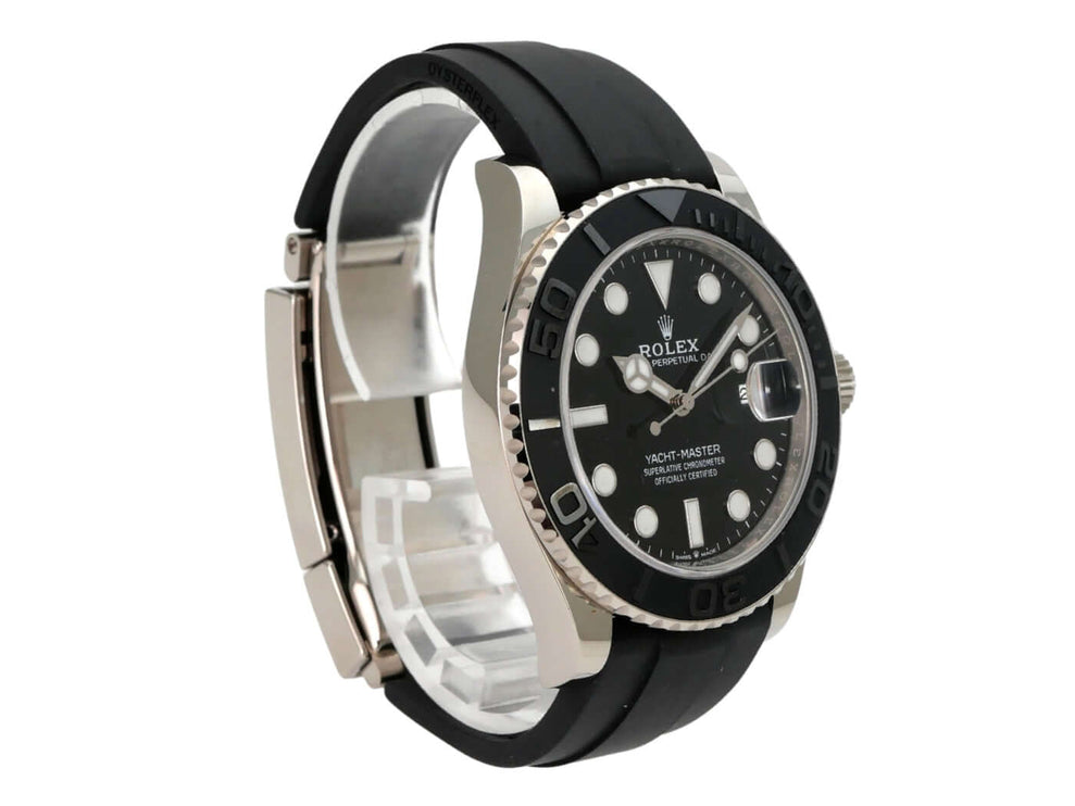 Rolex Yacht-Master 42 Weißgold 226659 mit schwarzem Zifferblatt, Weißgoldgehäuse und Oyster-Kautschukband