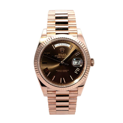 Rolex Day-Date 40 Everose-Gold 228235 Choco Römisch mit schokofarbenem Zifferblatt und Präsident-Armband