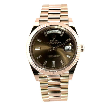 Rolex Day-Date 40 18 kt Everose-Gold 228235 mit schokoladenfarbenem Diamantzifferblatt und Präsident Armband, poliert und satiniert