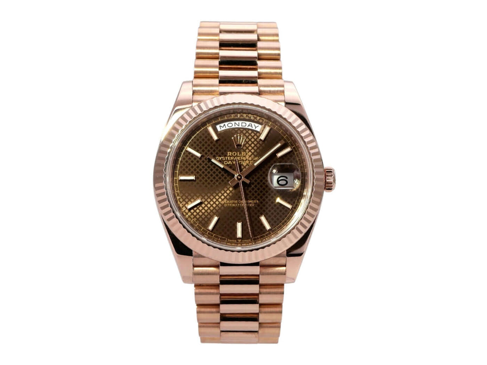 Rolex Day-Date 40 Everose-Gold 228235 Choco Index mit braunem Zifferblatt und Präsident-Armband