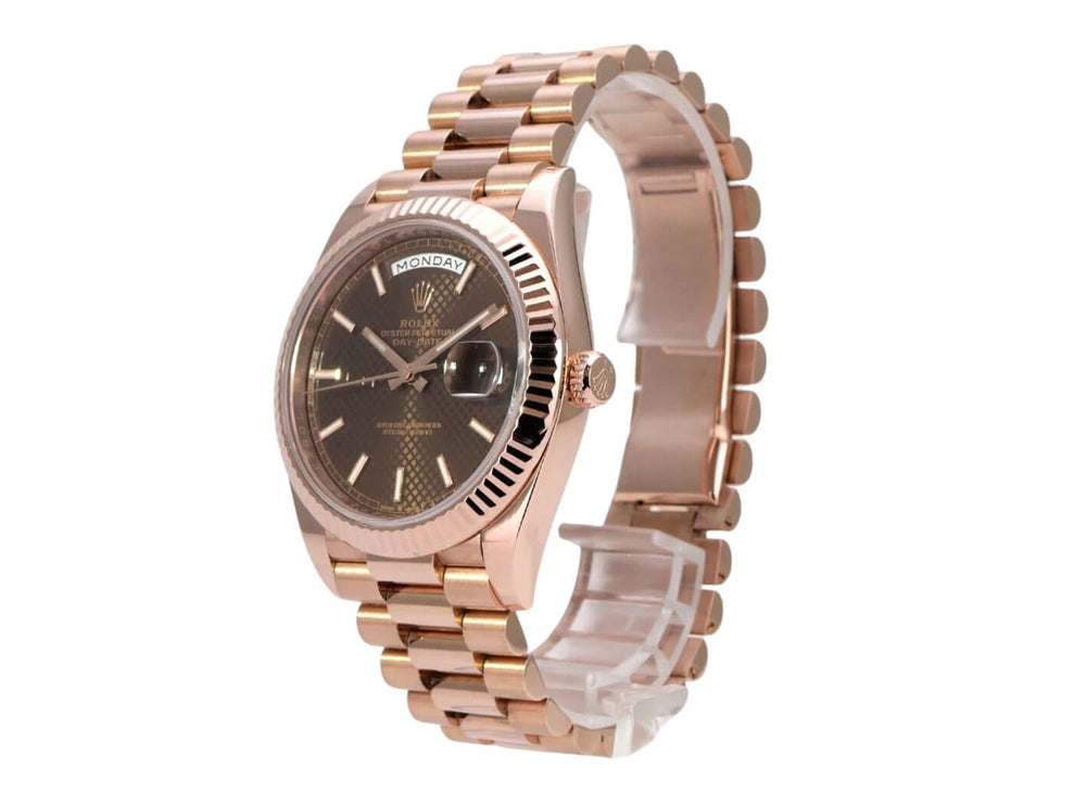 Rolex Day-Date 40 Everose-Gold 228235 Choco Index mit braunem Zifferblatt und Präsident-Armband