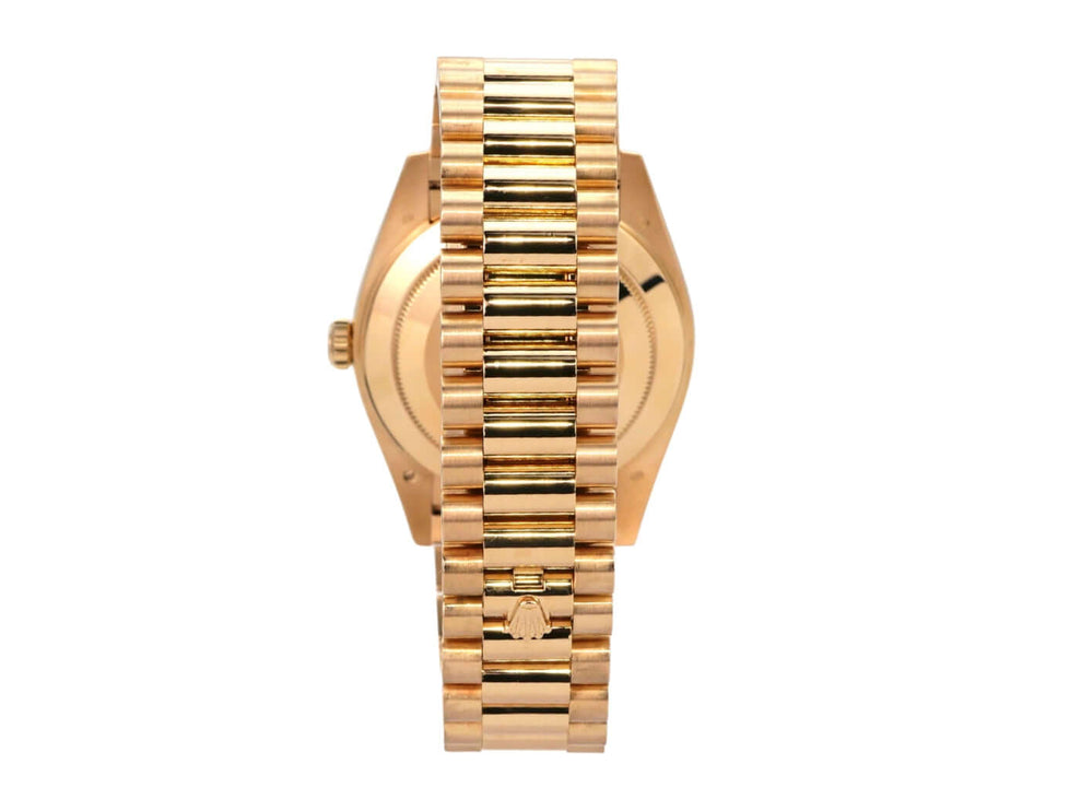 Rolex Day-Date 40 Gelbgold 228238 Champagner Diamant Armband aus 18 kt Gelbgold, Detailansicht von der Seite.