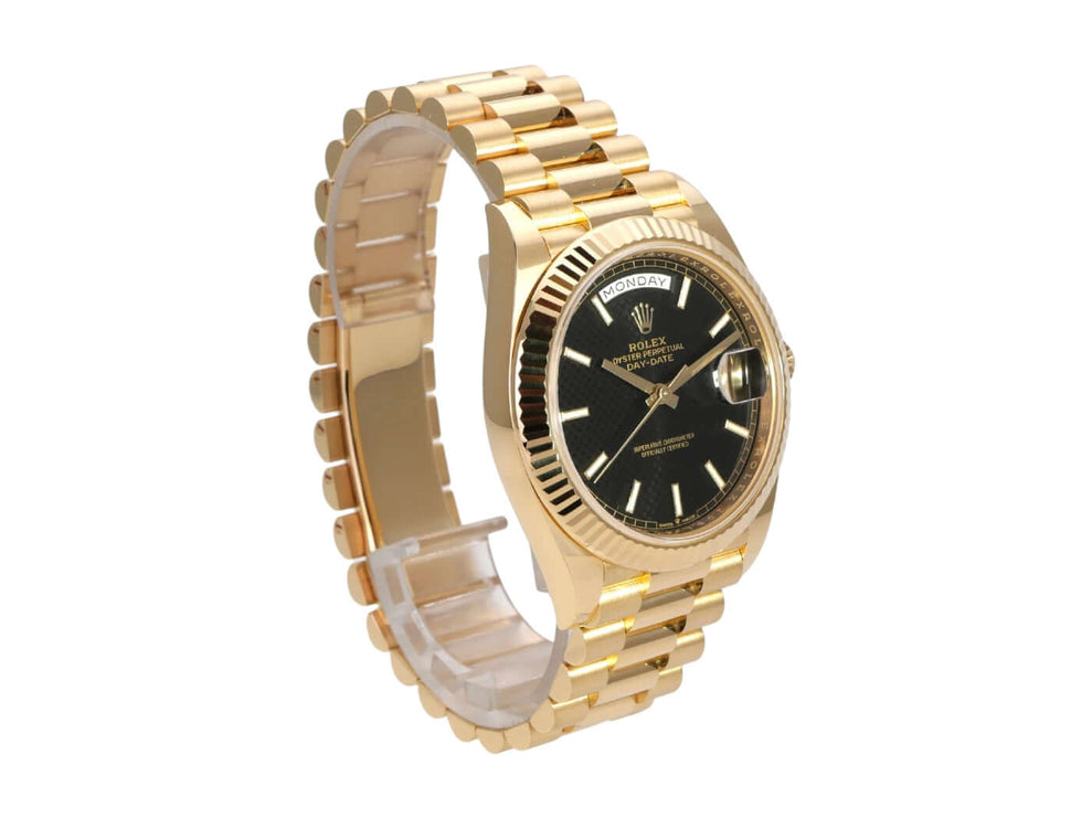 Rolex Day-Date 40 Gelbgold 228238 Schwarz mit schwarzem Zifferblatt und goldenen Indizes