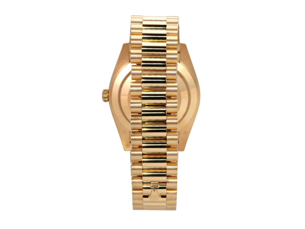 Rolex Day-Date 40 Gelbgold 228238 Schwarz von der Seite mit gelbgoldenem Gehäuse und Armband