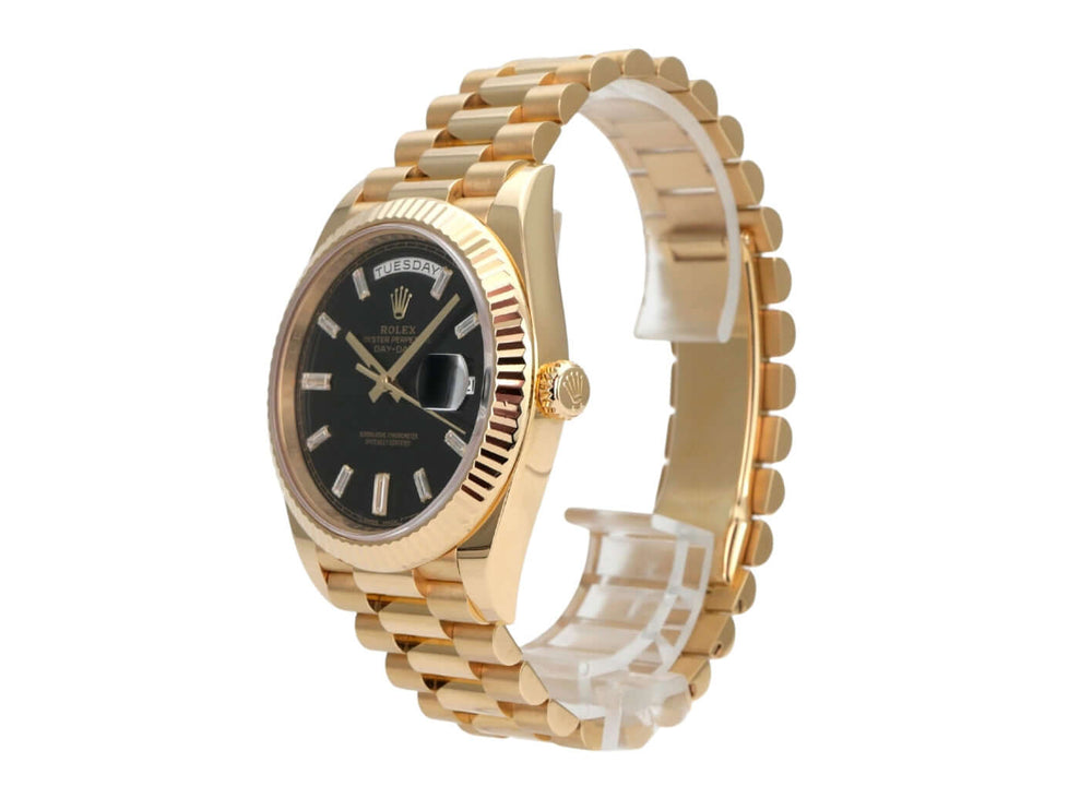 Rolex Day-Date 40 Gelbgold 228238 Schwarz Diamant mit schwarzem Diamantzifferblatt und Präsident-Armband