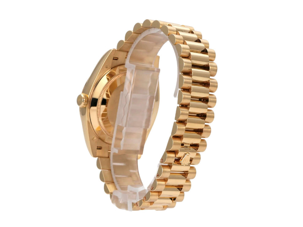 Rolex Day-Date 40 Gelbgold 228238 Silber Römisch seitliche Ansicht des Armbands und Gehäuses