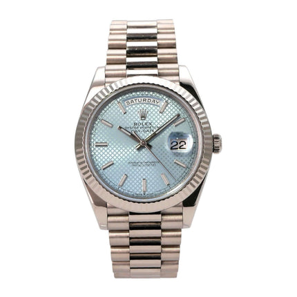 Rolex Day-Date 40 Weißgold 228239 Eisblau, 18 kt Weißgold, Präsident-Armband, Automatikwerk, blaues Zifferblatt