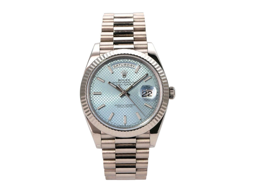 Rolex Day-Date 40 Weißgold 228239 Eisblau, 18 kt Weißgold, Präsident-Armband, Automatikwerk, blaues Zifferblatt