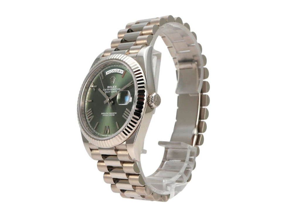 Rolex Day-Date 40 Weißgold 228239 Olivgrün Uhr mit olivgrünem Zifferblatt und Präsident Armband