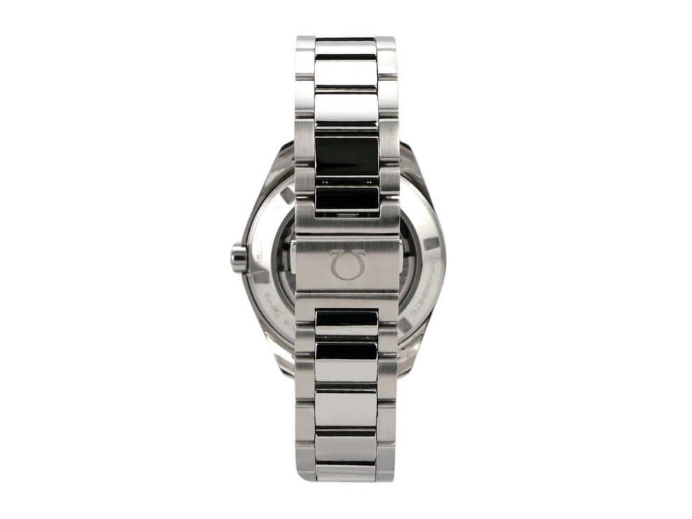 Omega Seamaster Aqua Terra Golf Master Co-Axial Uhr, Edelstahl Gehäuse und Band, seitliche Ansicht.