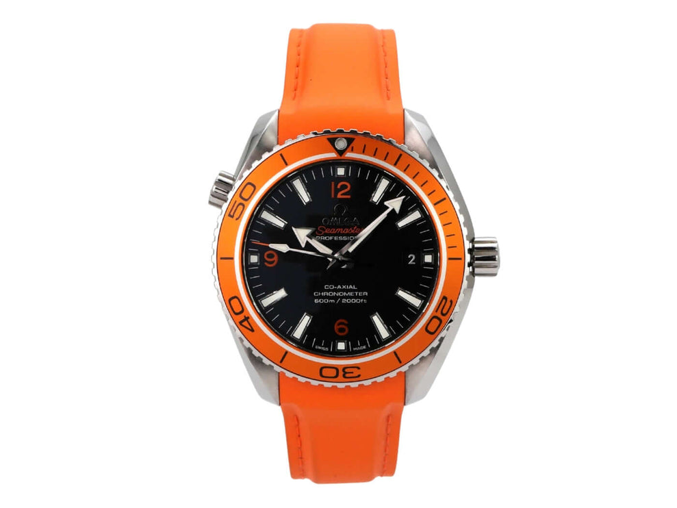 Omega Seamaster Planet Ocean 600m 232.32.42.21.01.001 mit orangefarbenem Armband und schwarzem Zifferblatt