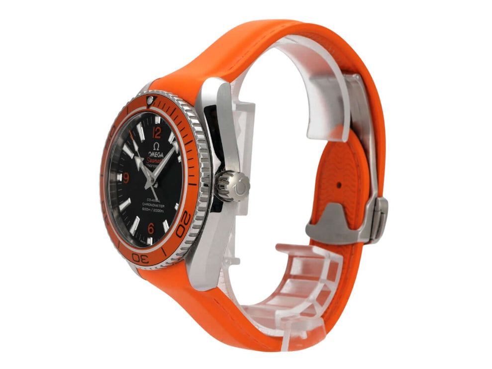 Omega Seamaster Planet Ocean 600m 232.32.42.21.01.001 Uhr mit orangefarbenem Armband und schwarzem Zifferblatt