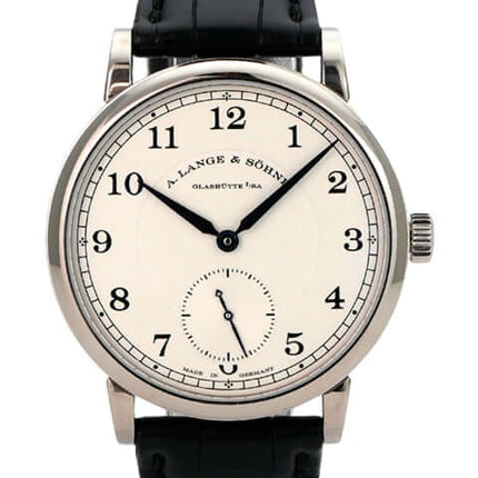 A. Lange & Söhne 1815 Weißgold 235.026, weißgoldene Luxusuhr mit silbernem Zifferblatt und Lederband