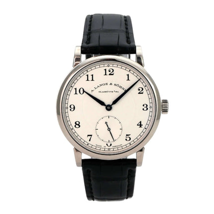 A. Lange & Söhne 1815 Weißgold 235.026 Uhr mit schwarzem Lederband und silbernem Zifferblatt