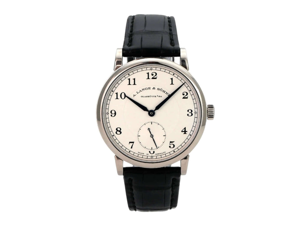 A. Lange & Söhne 1815 Weißgold 235.026 Uhr mit schwarzem Lederband und silbernem Zifferblatt