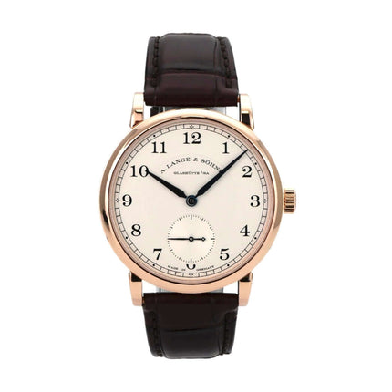 A. Lange & Söhne 1815 Rotgold 235.032 Handaufzuguhr mit braunem Alligatorlederband und Zifferblatt aus massivem Silber