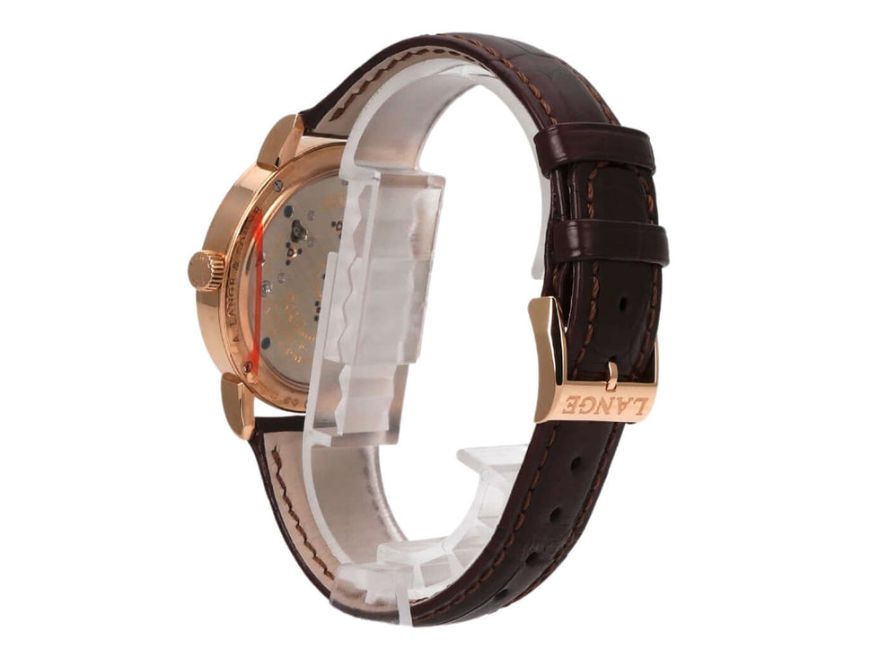 A. Lange & Söhne 1815 Rotgold Armbanduhr mit braunem Alligatorlederband und Rotgold Dornschließe, Seitenansicht