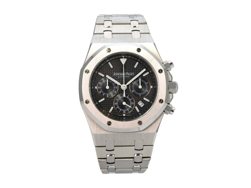 Audemars Piguet Royal Oak Chronograph 25860ST.OO.1110ST.01 mit Edelstahlgehäuse und schwarzem Zifferblatt.