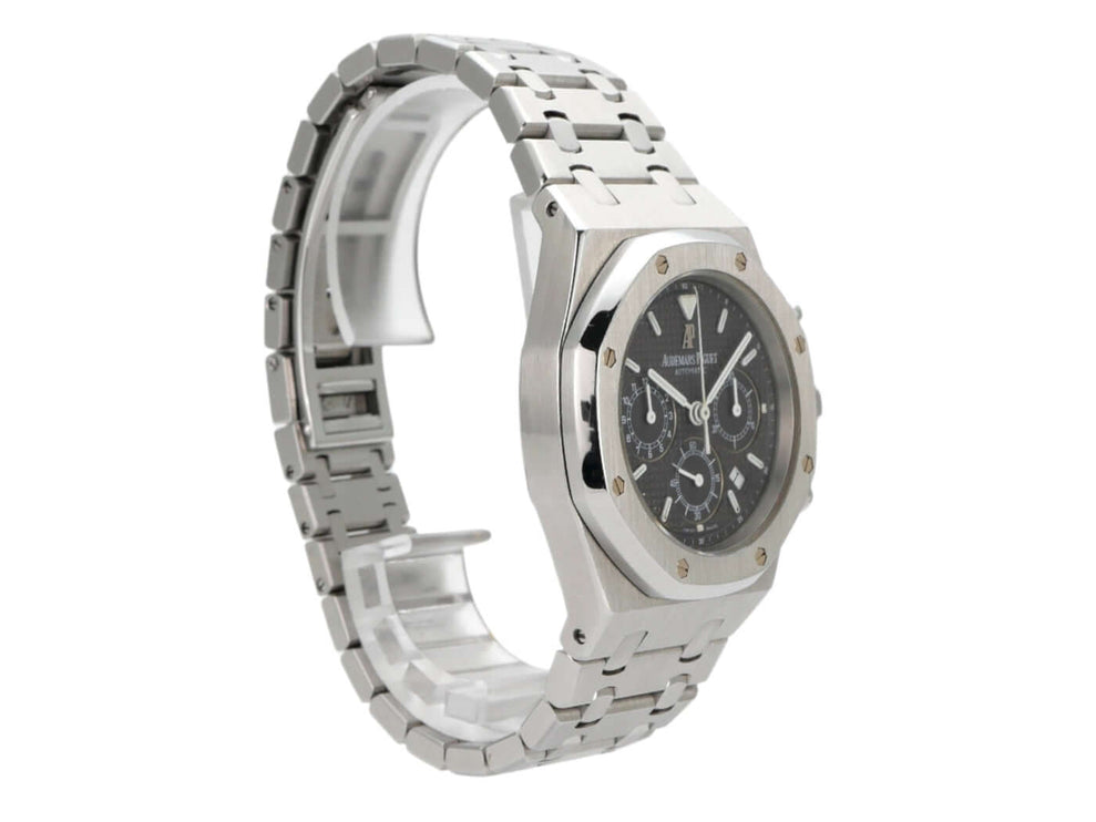 Audemars Piguet Royal Oak Chronograph 25860ST.OO.1110ST.01 Edelstahlgehäuse mit schwarzem Zifferblatt und Doppelfaltschließe.