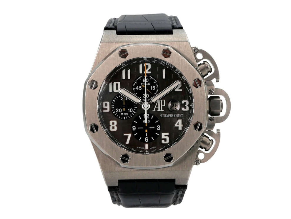 Audemars Piguet Royal Oak Offshore T3 Limited 25863TI.OO.A001CU.01 Titan Chronograph mit schwarzem Lederband