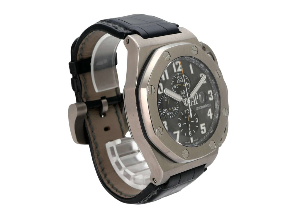 Audemars Piguet Royal Oak Offshore T3 Limited 25863TI.OO.A001CU.01 Titanuhr mit schwarzem Lederband und grauem Zifferblatt
